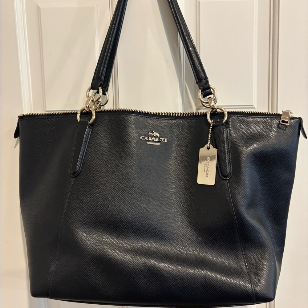 Coach Black Leather Ava Tote with Gold Accents